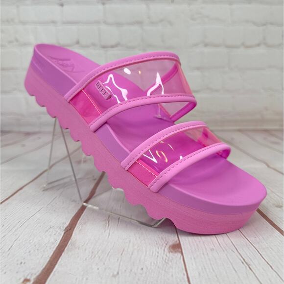 Reef Vista Hi-Energy Clear Strap Light Neon Pink Sandals Women’s Size 9 - Picture 1 of 9
